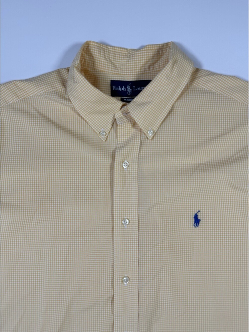 Vintage Y2K Ralph Lauren Shirt Mens XL Yellow Gingham Short Sleeve Pony - Picture 2 of 8